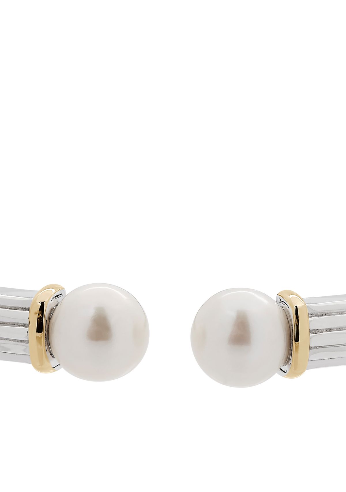 Sterling Silver 14K Yellow Gold Pearl Bangle Bracelet