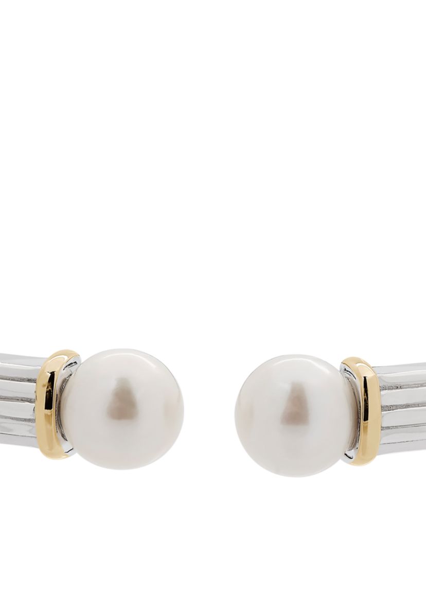 Sterling Silver 14K Yellow Gold Pearl Bangle Bracelet