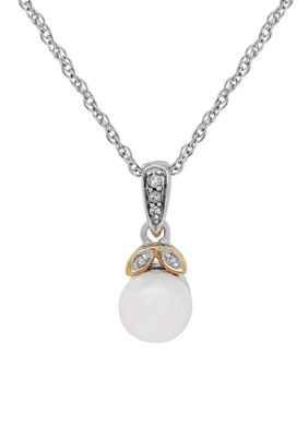 Belk & Co Sterling Silver 14K Yellow Gold 0.03 ctw Diamond & Pearl Pendant