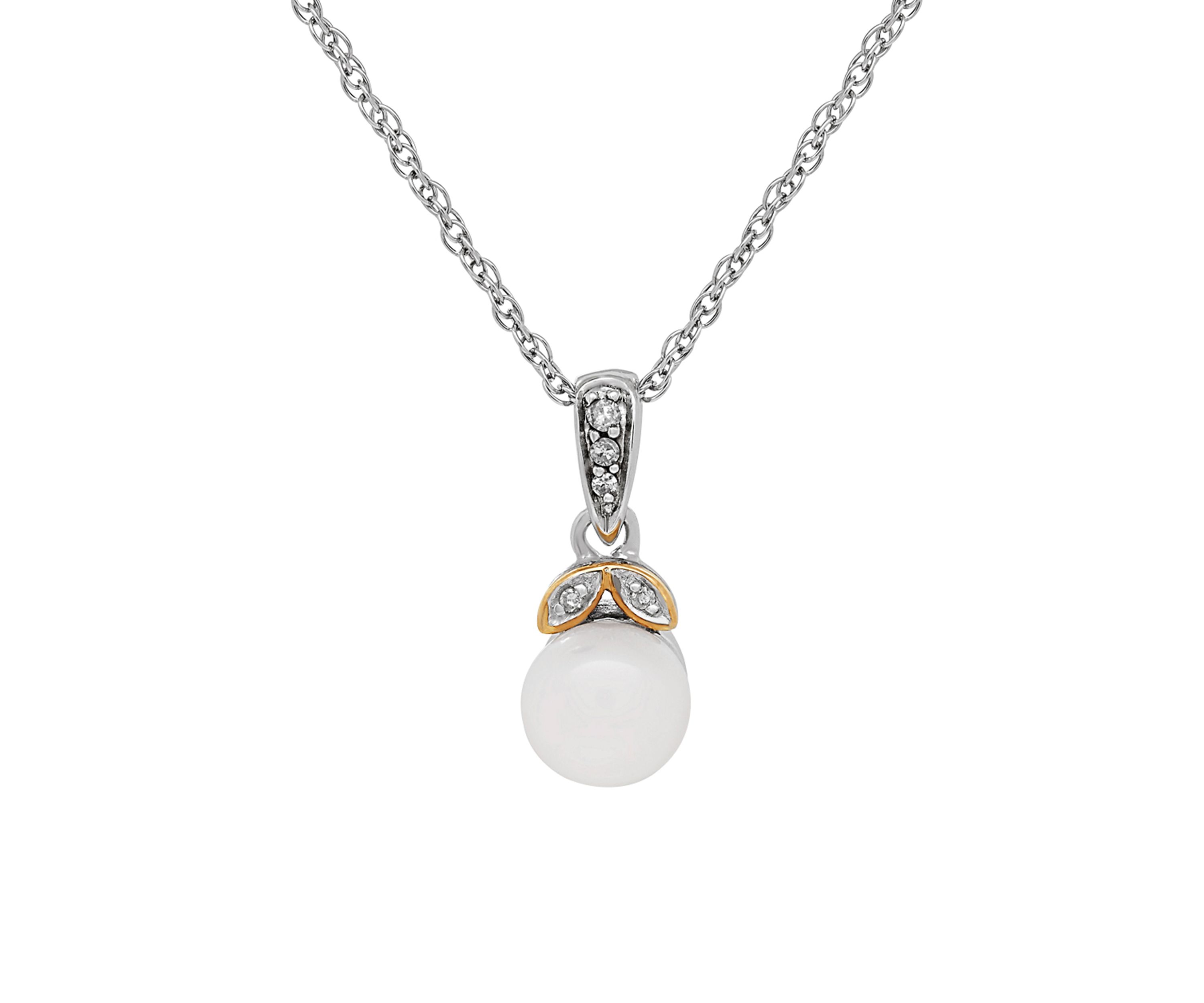 Sterling Silver 14K Yellow Gold 0.03 ctw Diamond & Pearl Pendant  