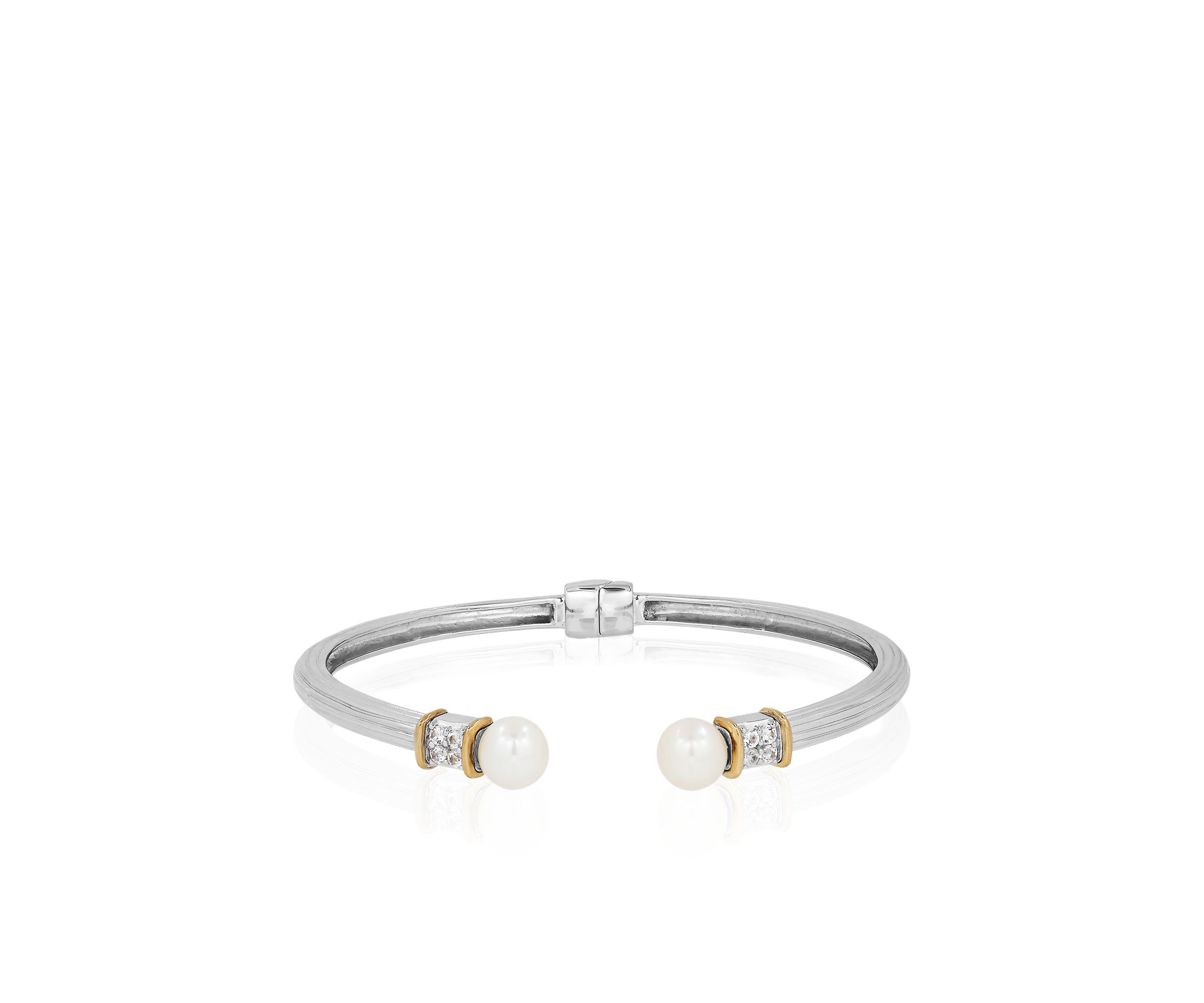 Freshwater Pearl & White Topaz Bangle in Sterling Silver & 14K Yellow Gold