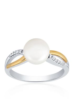Belk & Co Freshwater Pearl & Diamond Ring in Sterling Silver & 14K Yellow Gold