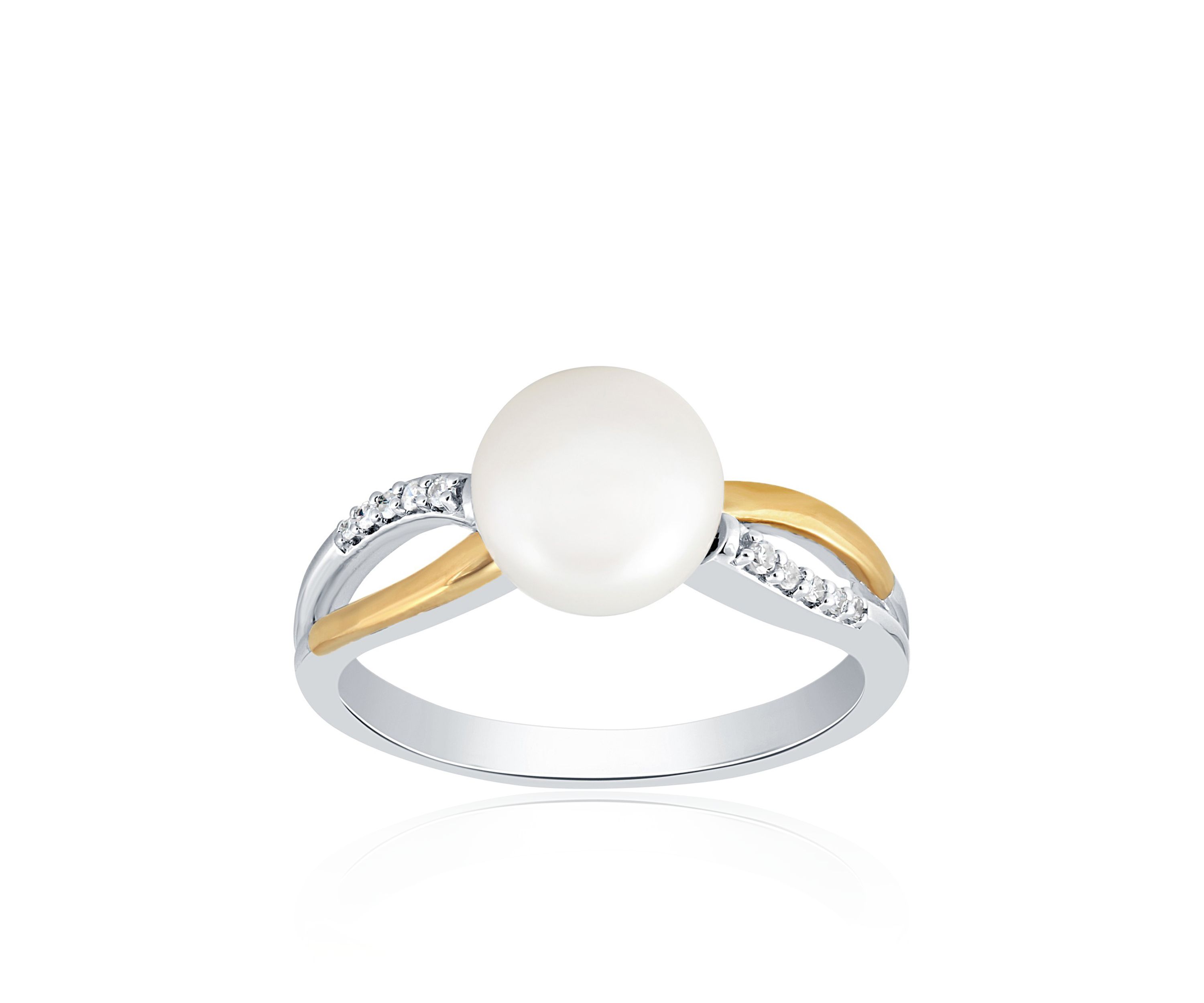 Freshwater Pearl & Diamond Ring in Sterling Silver & 14K Yellow Gold