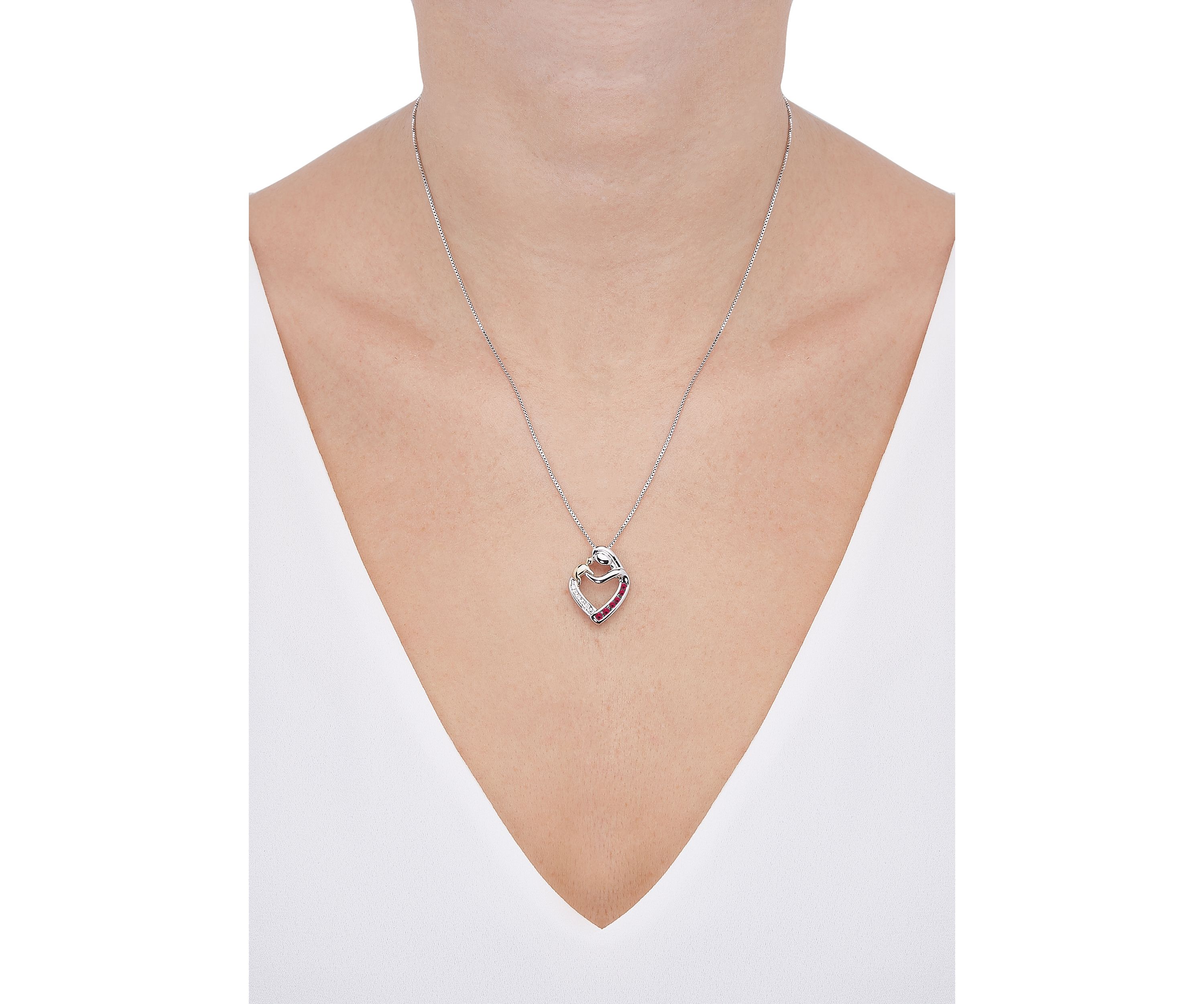 Lab Grown Diamond and Ruby Pendant with 18" Box Chain in Sterling Silver and 14K Yellow Gold
