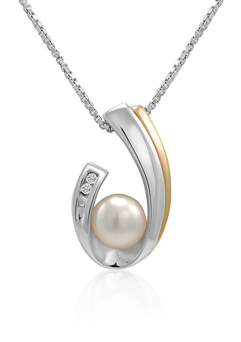 Freshwater Pearl & Diamond Necklace in Sterling Silver and 14K Yellow Gold