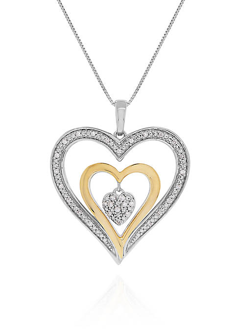 Jewels By Lux Sterling Silver Sterling Silver Womens Round Diamond Double Heart Pendant 1/10 Cttw
