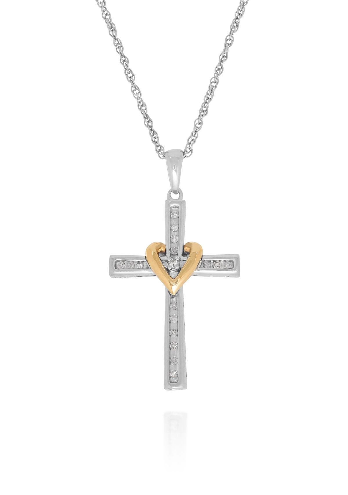 0.10 ct. t.w. Diamond Cross/Heart Pendant in Sterling Silver & 10K Yellow Gold