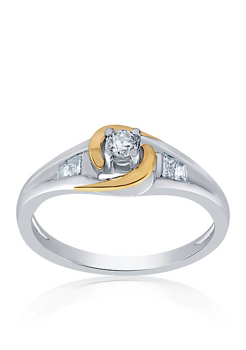 1/5 ct. t.w. Diamond Round Ring in Sterling Silver and 10k Yellow Gold
