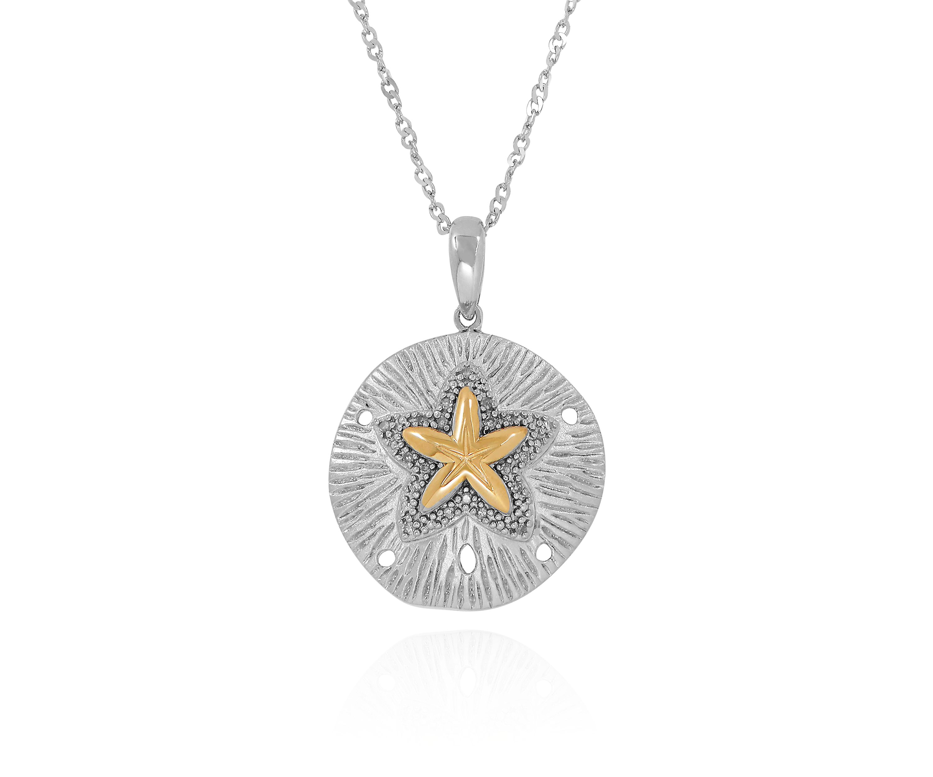 1/10 ct. t.w. Diamond Sand Dollar Pendant in Sterling Silver and 10k Yellow Gold