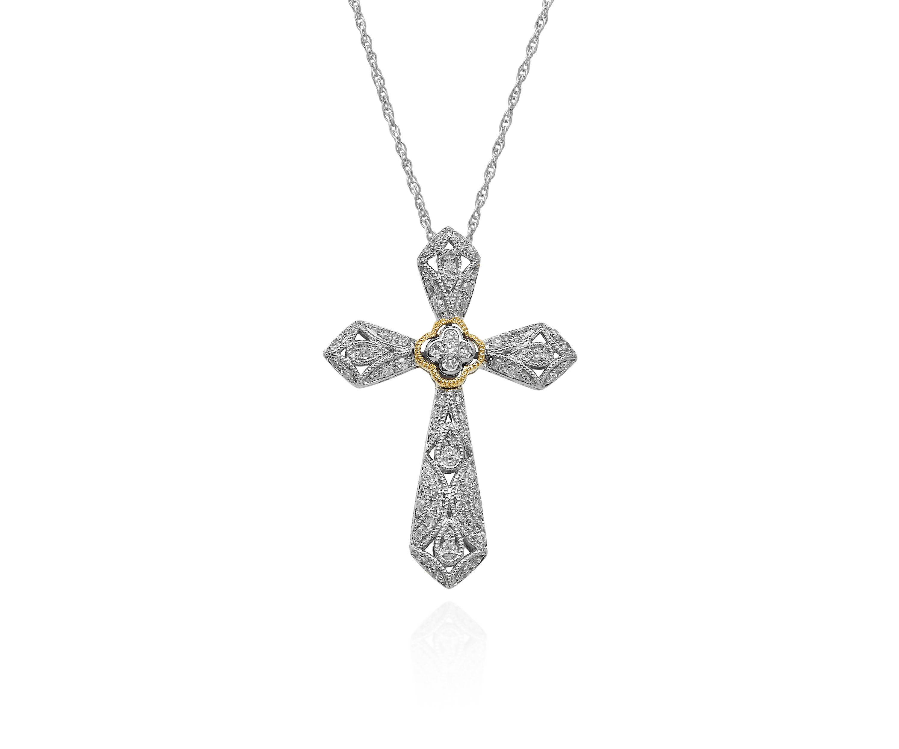 0.19 ct. t.w. Diamond Cross Pendant in Sterling Silver & 10K Yellow Gold