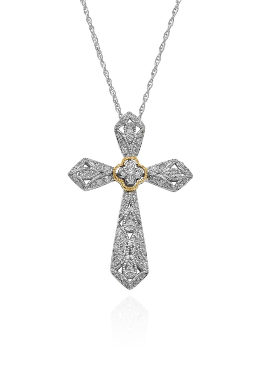 0.19 ct. t.w. Diamond Cross Pendant in Sterling Silver & 10K Yellow Gold