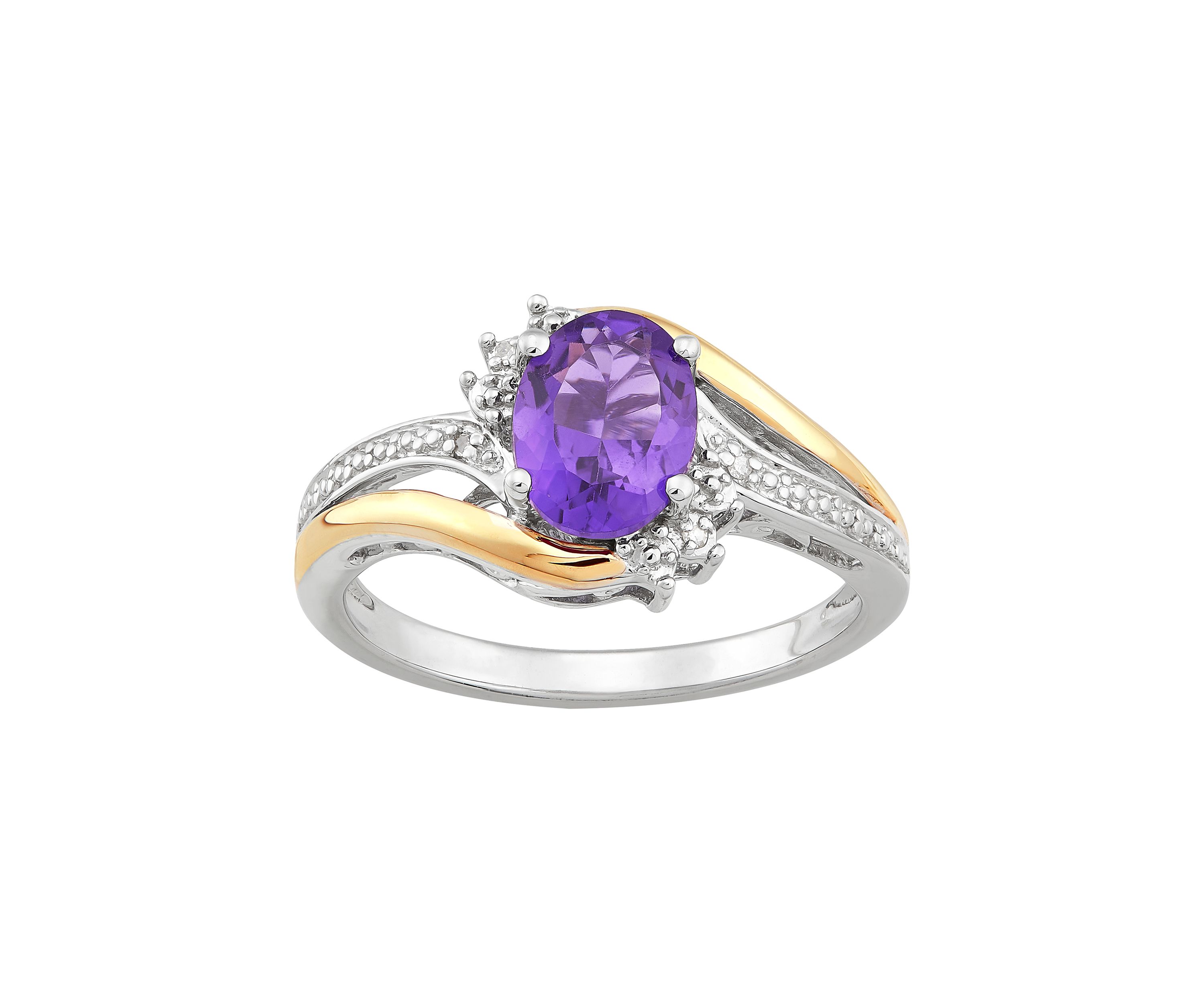 1/10 ct. t.w. Diamond and Amethyst Ring in Sterling Silver and 10K Yellow Gold