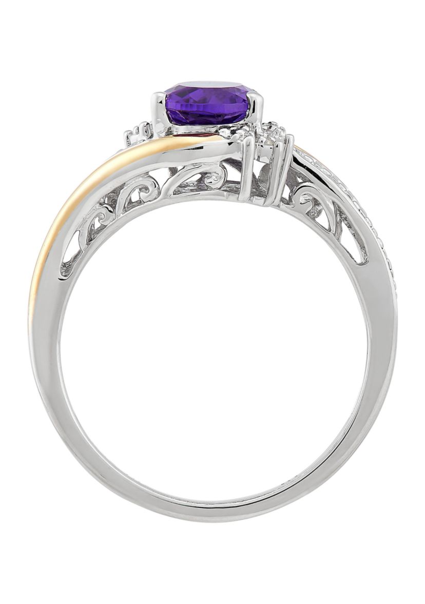 1/10 ct. t.w. Diamond and Amethyst Ring in Sterling Silver and 10K Yellow Gold