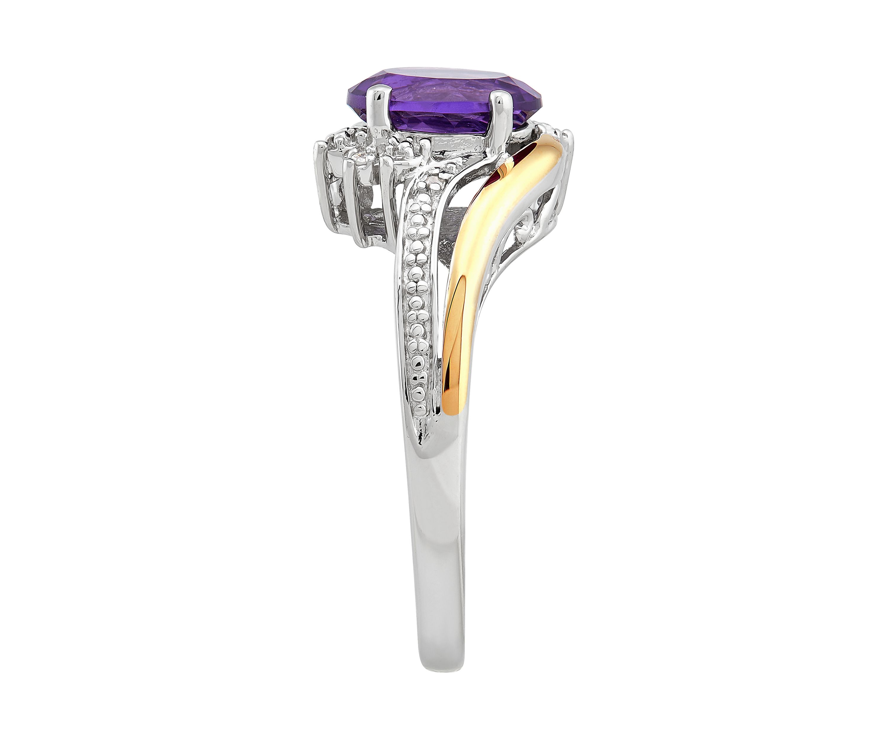 1/10 ct. t.w. Diamond and Amethyst Ring in Sterling Silver and 10K Yellow Gold