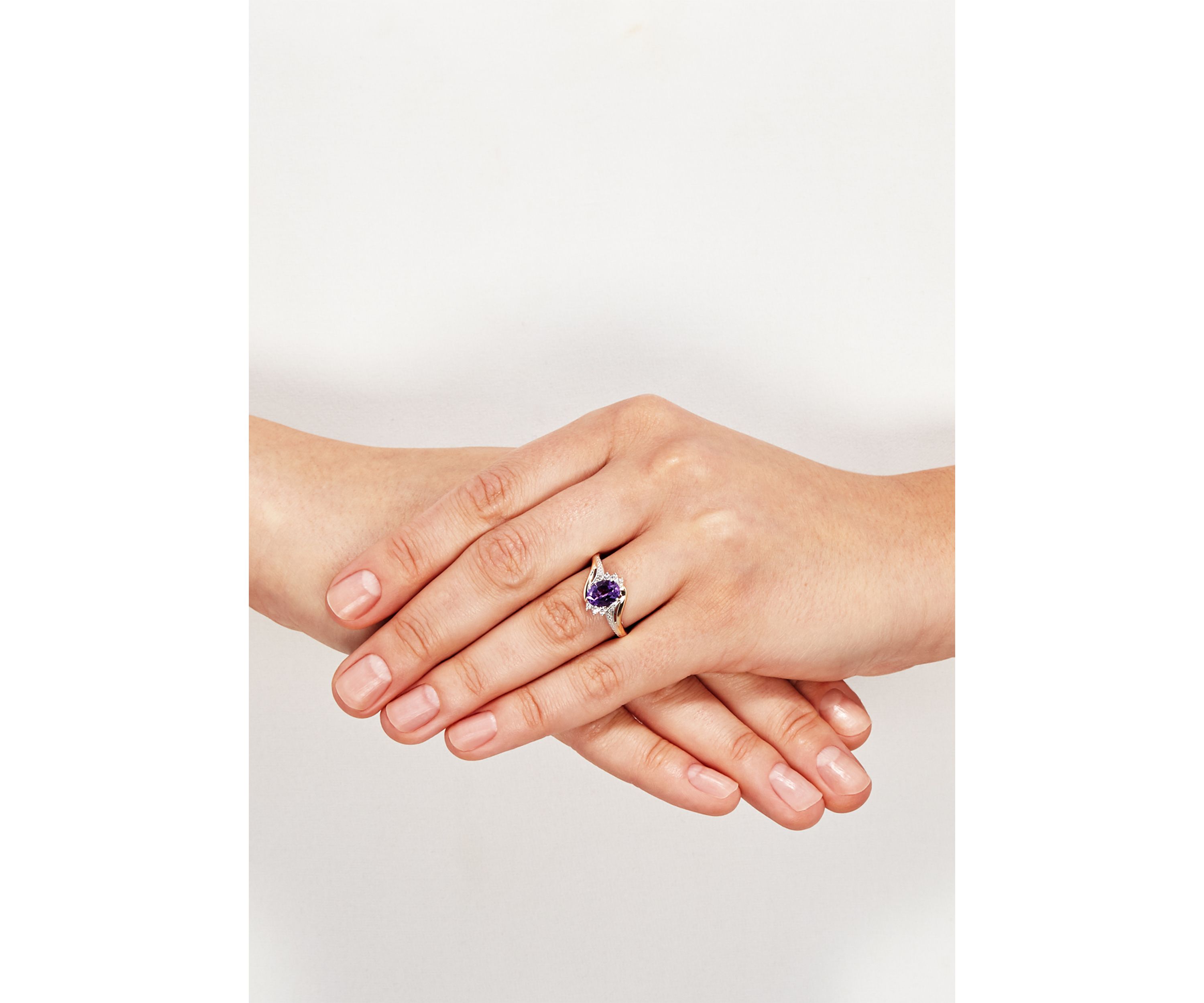 1/10 ct. t.w. Diamond and Amethyst Ring in Sterling Silver and 10K Yellow Gold