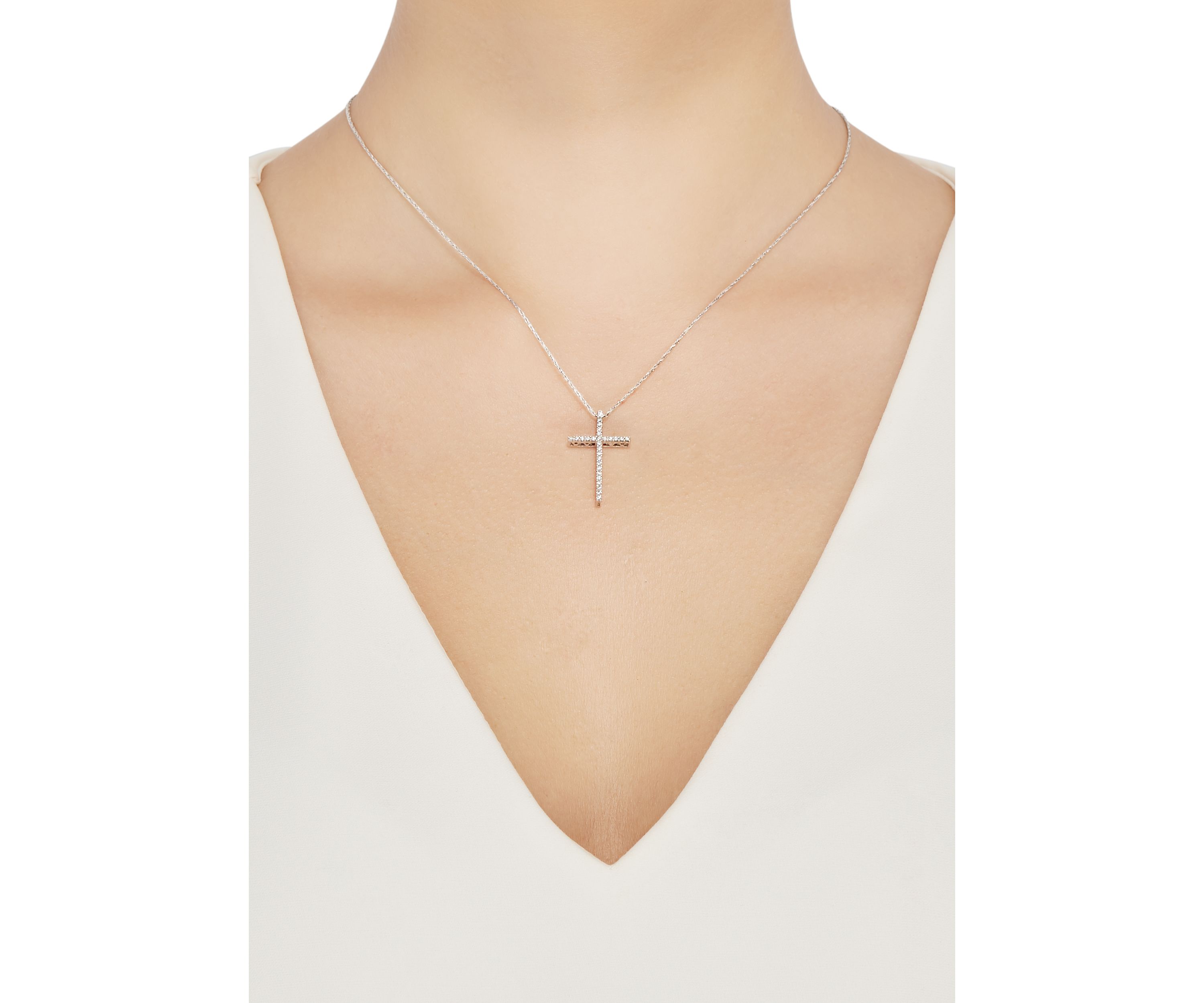 1/4 ct. t.w. Diamond Cross Pendant Necklace in Sterling Silver