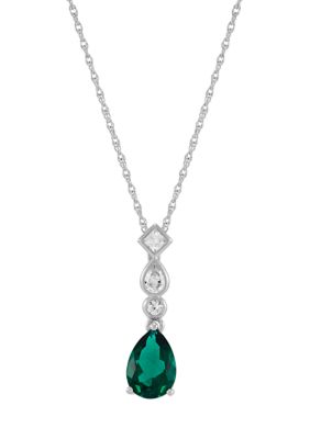 Belk & Co Lab Grown Emerald and and Grown White Sapphire Pendant with 18" Rope Chain in Sterling Silver