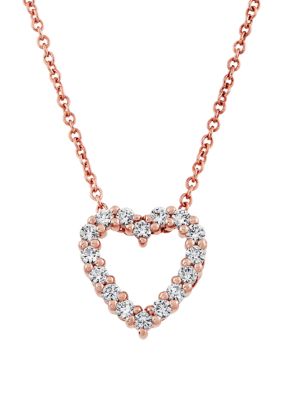 Belk & Co 1/2 Ct. T.w. Lab Created White Sapphires Heart Pendant Necklace In 10K Rose Gold