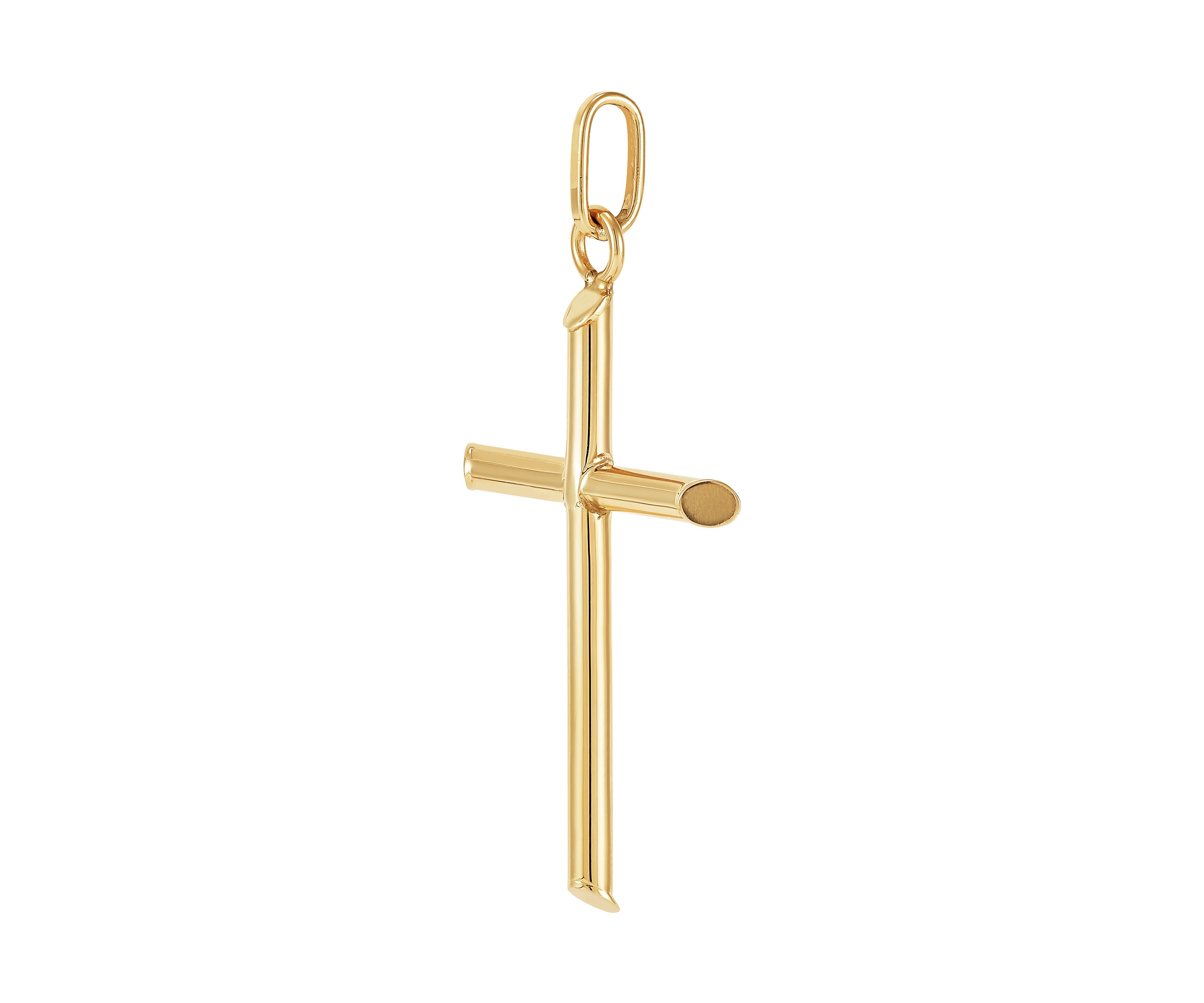 Tube Cross Pendant in 14K Yellow Gold