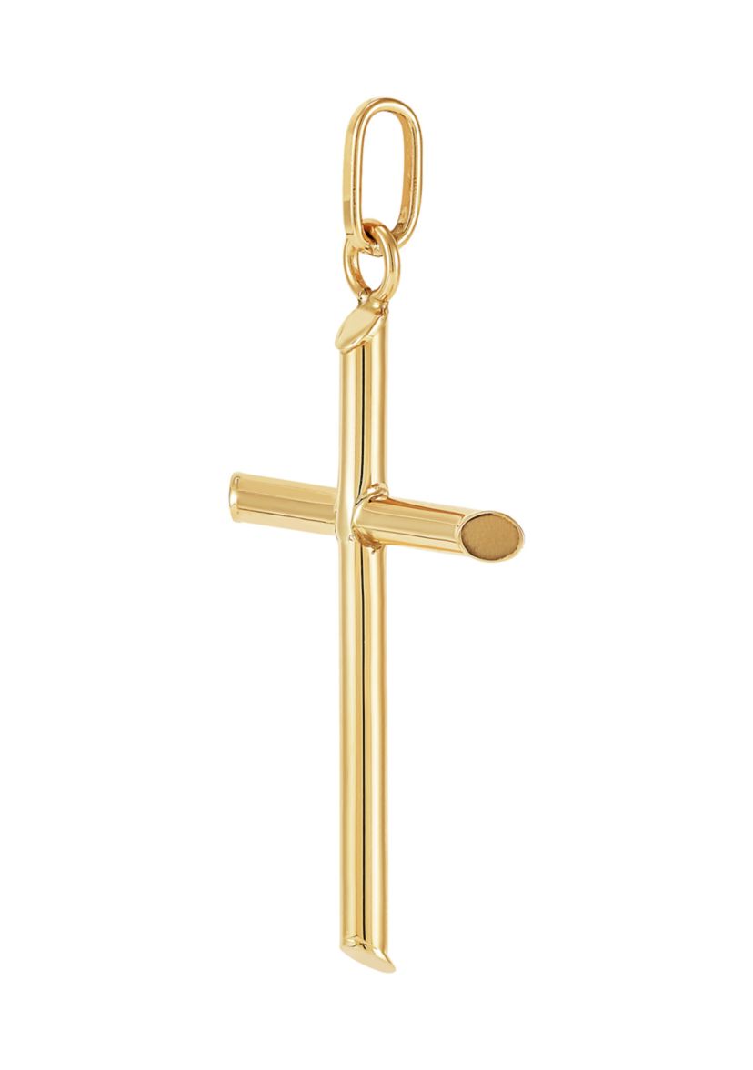 Tube Cross Pendant in 14K Yellow Gold