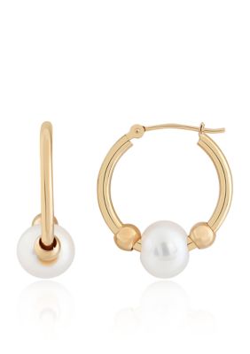 Belk & Co Freshwater Pearl Hoop Earrings in 10K Yellow Gold