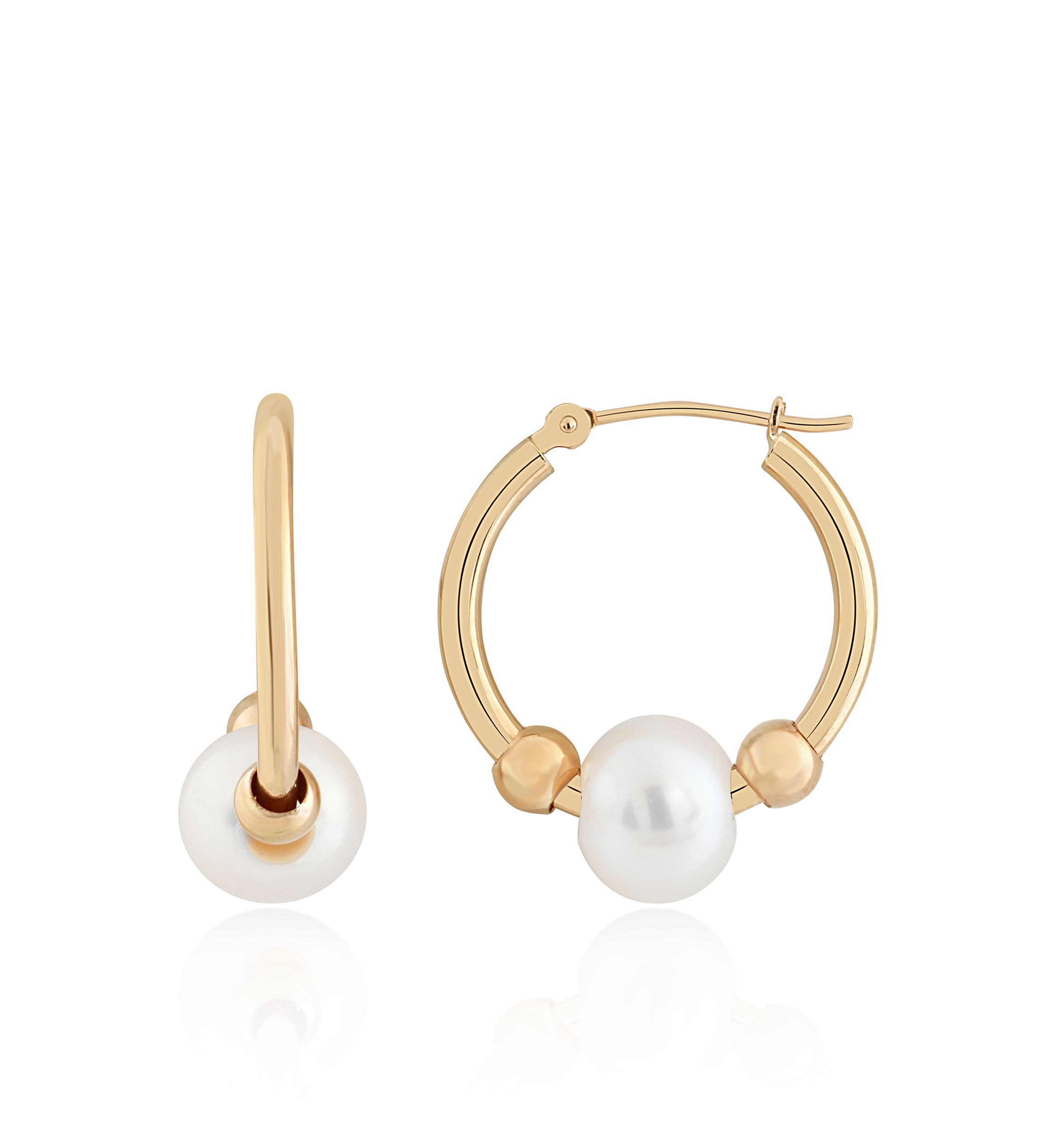 Freshwater Pearl Hoop Earrings in 10K Yellow Gold