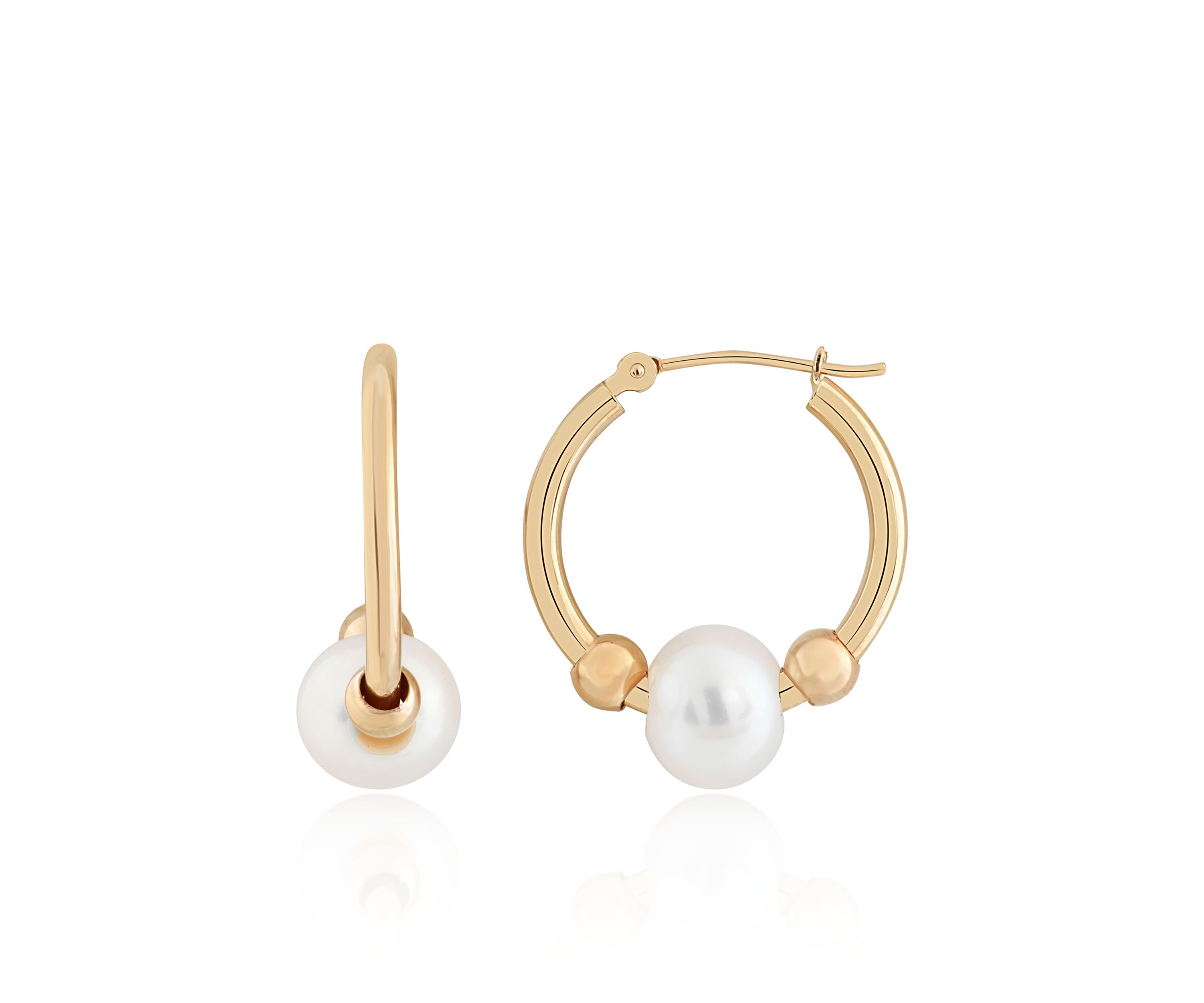 Freshwater Pearl Hoop Earrings in 10K Yellow Gold