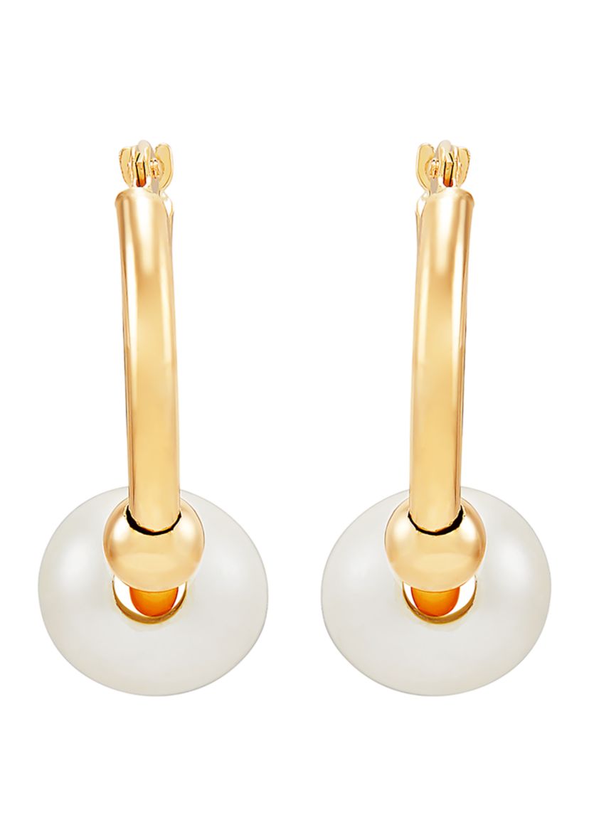Freshwater Pearl Hoop Earrings in 10K Yellow Gold