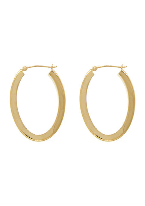 3 mm x 20 mm x 30 mm Square Tube Oval Hoop Earrings in 14K Gold