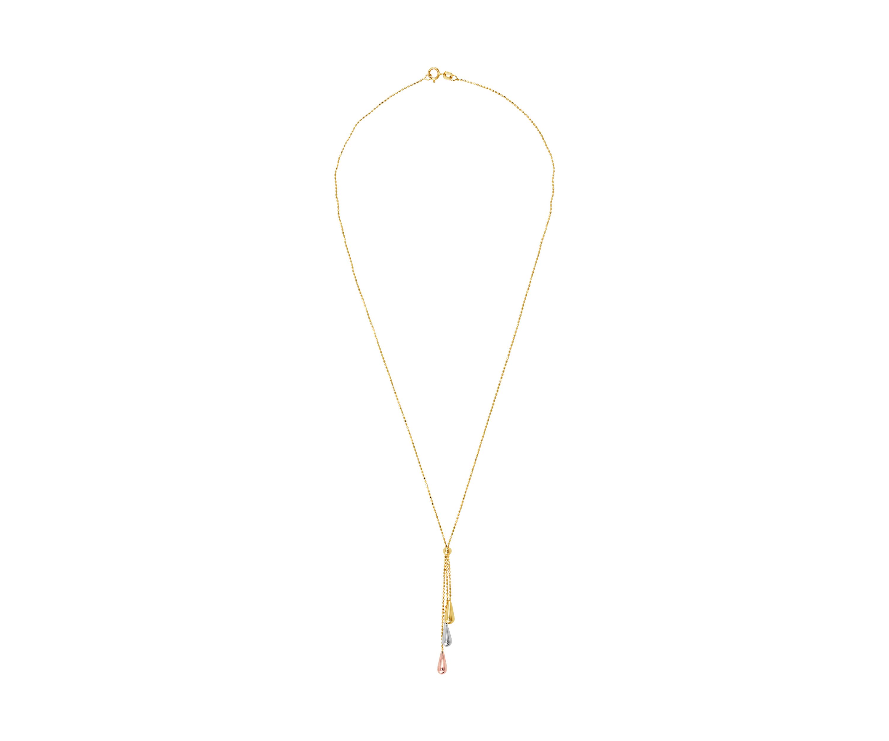 Teardrop Tassel Necklace in 14K Tri Tone Gold