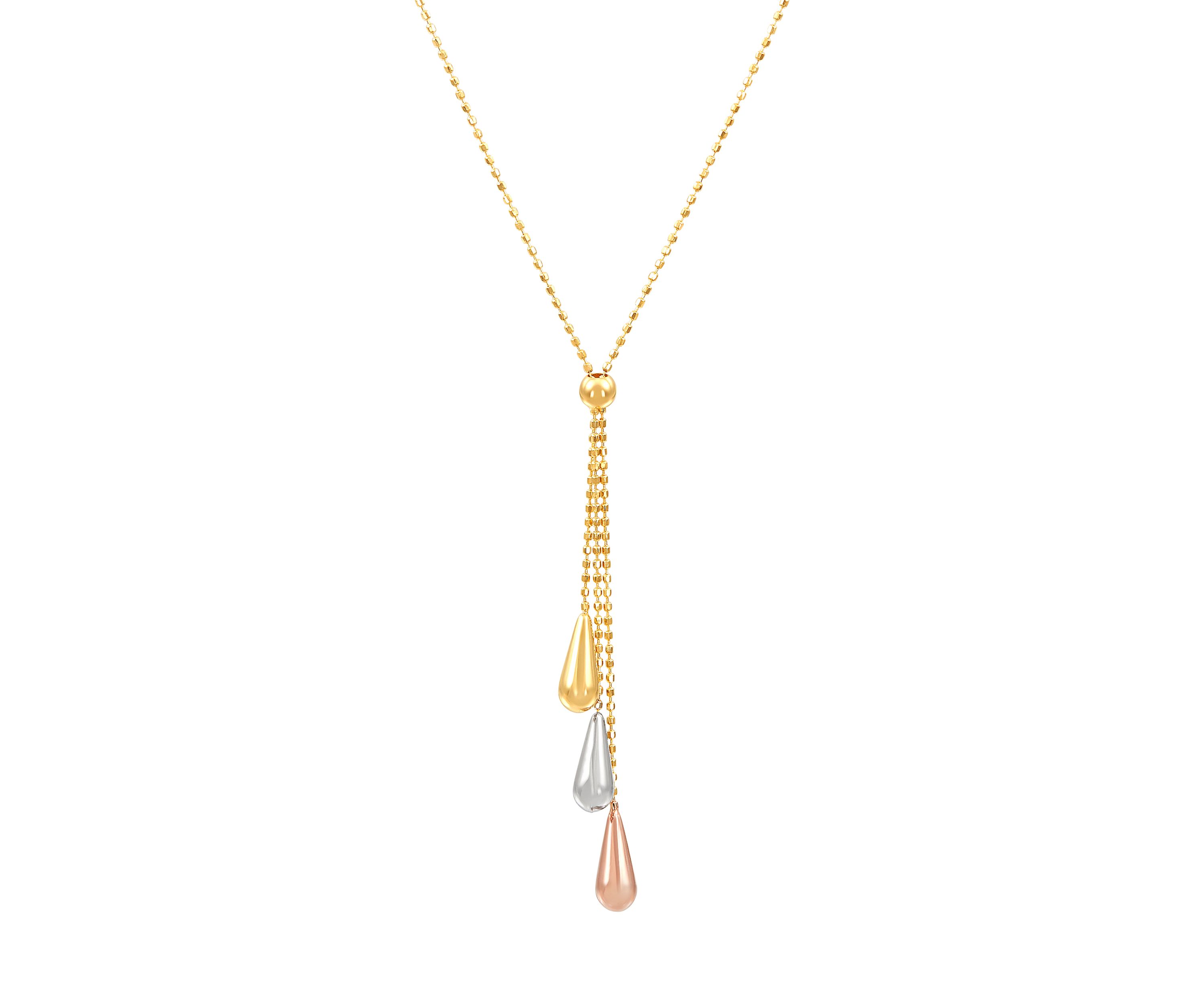 Teardrop Tassel Necklace in 14K Tri Tone Gold