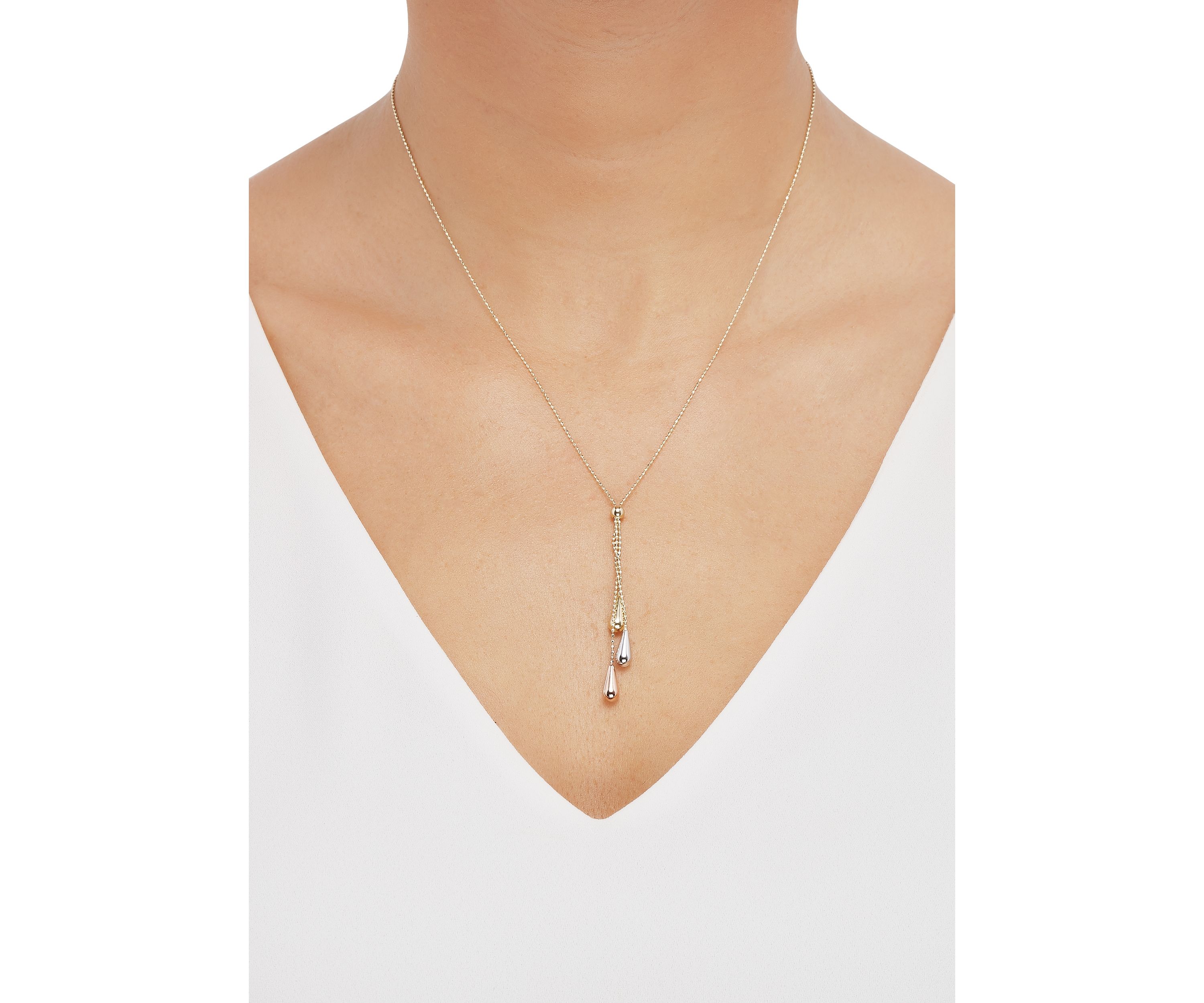 Teardrop Tassel Necklace in 14K Tri Tone Gold