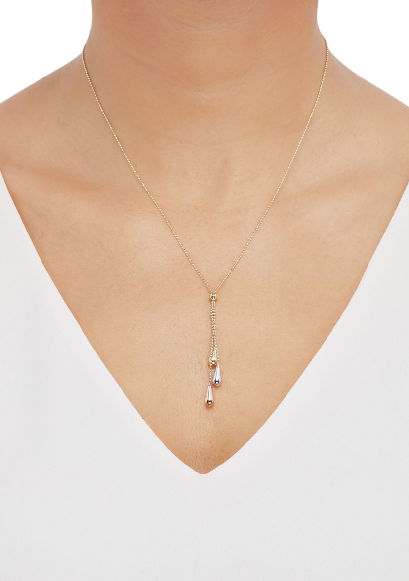Teardrop Tassel Necklace in 14K Tri Tone Gold