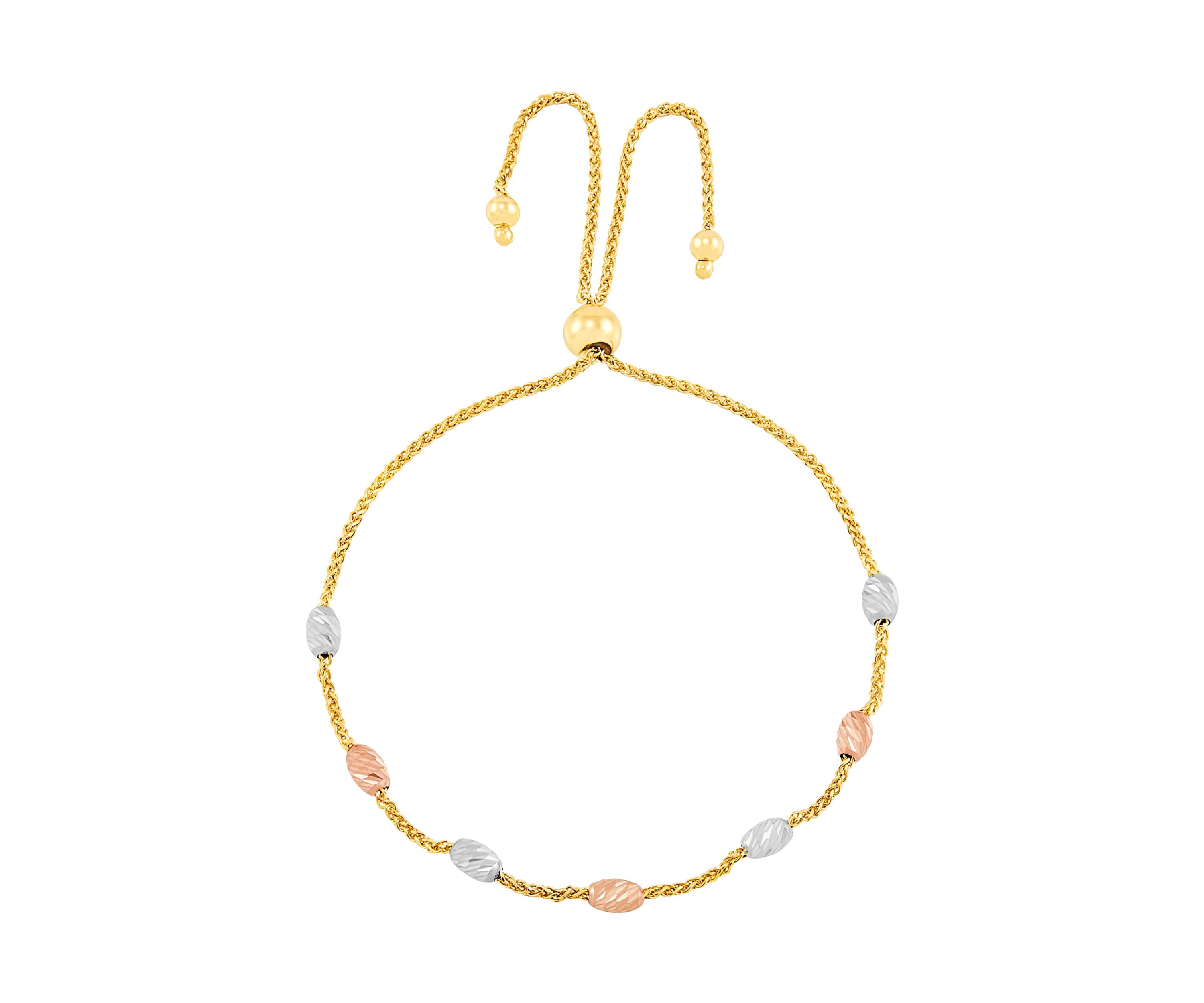Bolo Oval Bead Station Bracelet in 14K Tri Tone Gold