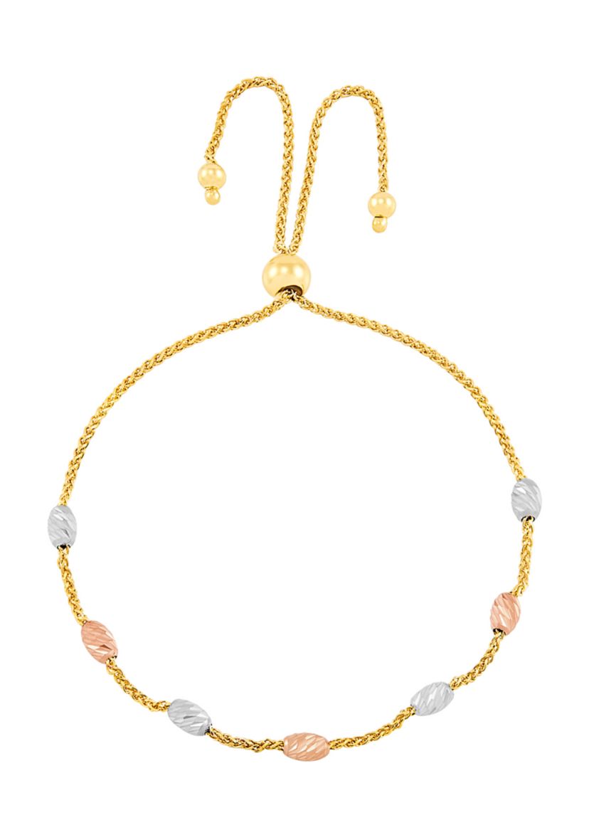 Bolo Oval Bead Station Bracelet in 14K Tri Tone Gold