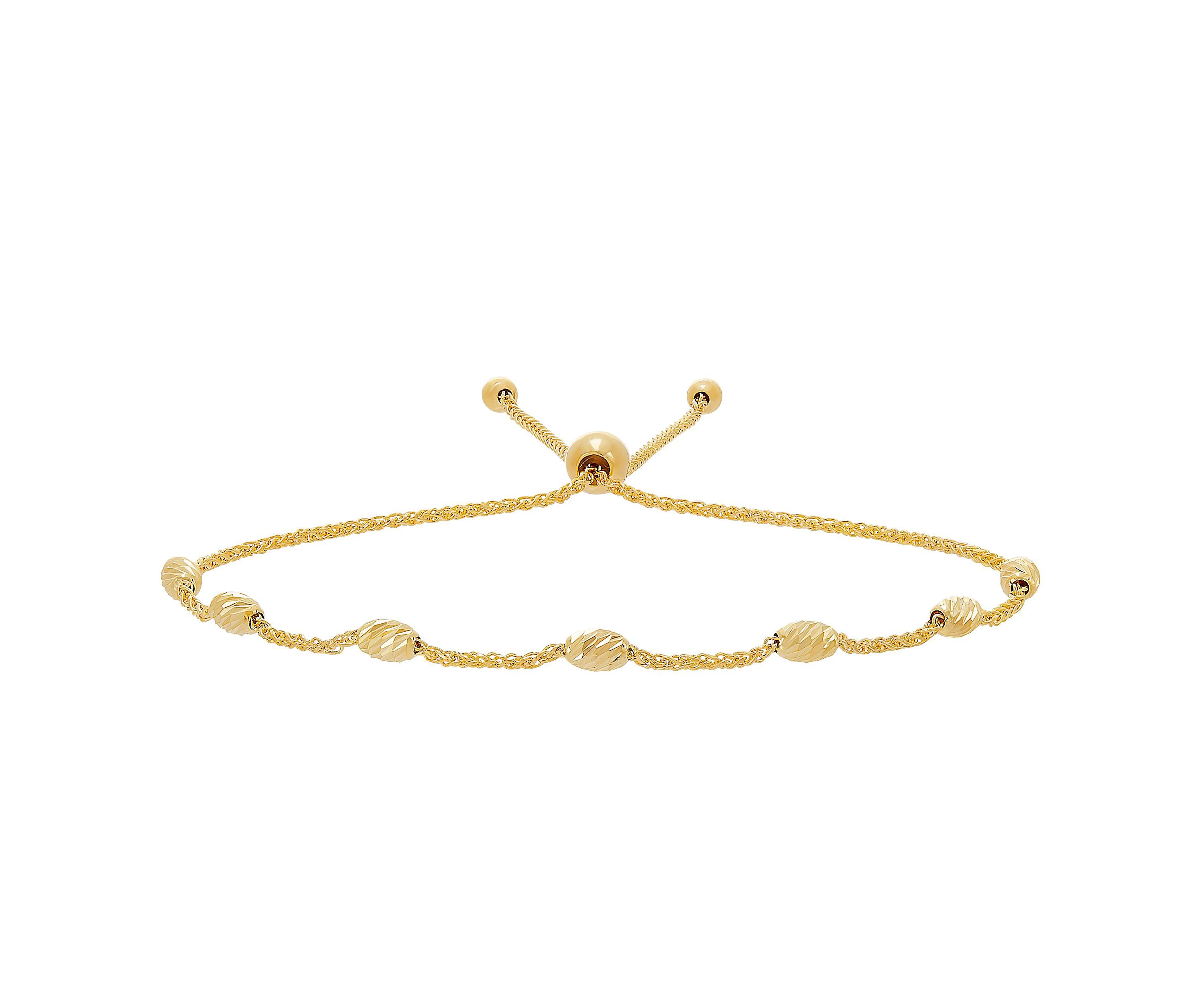 14K Yellow Gold Bead on Wheat Chain Bolo Bracelet
