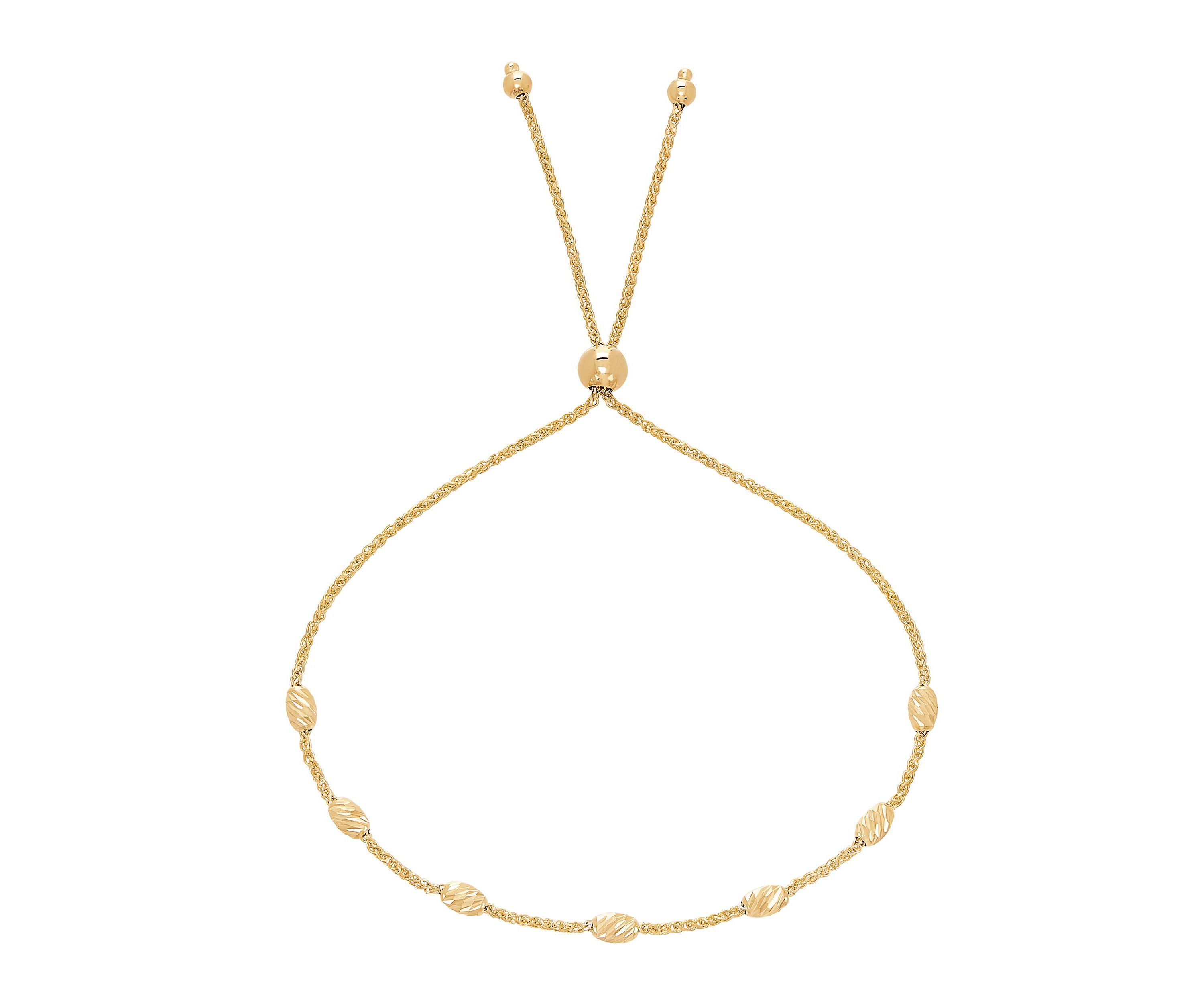 14K Yellow Gold Bead on Wheat Chain Bolo Bracelet