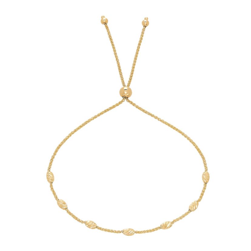 14K Yellow Gold Bead on Wheat Chain Bolo Bracelet