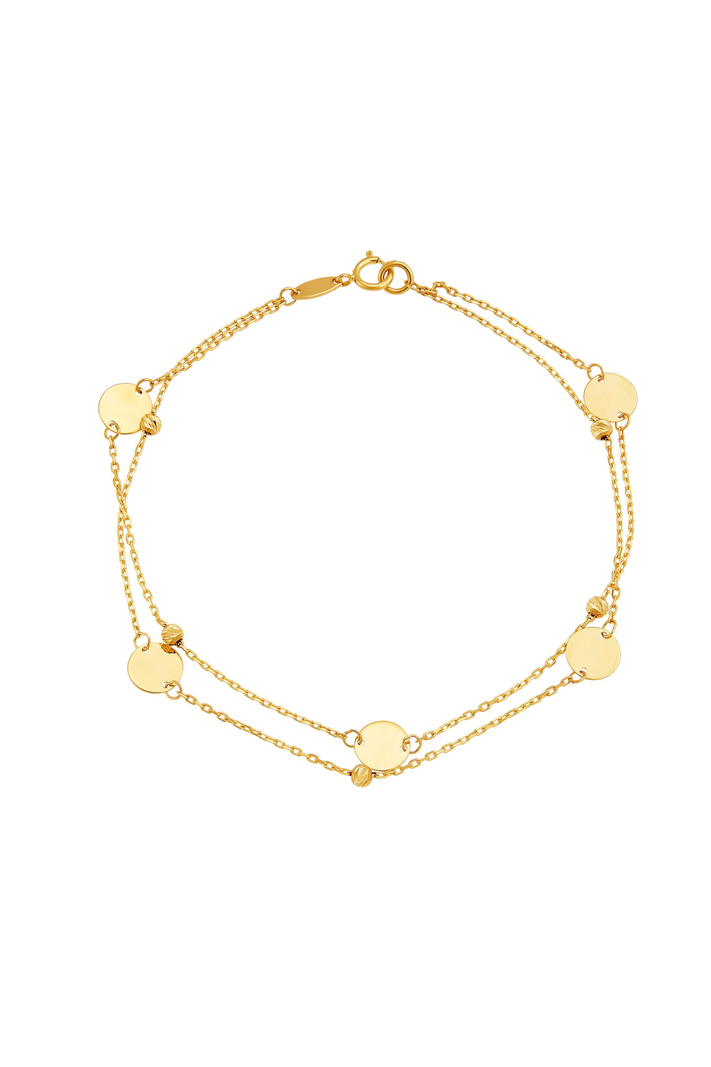 14K Yellow Gold Bead and Disk Two Rows Bracelet