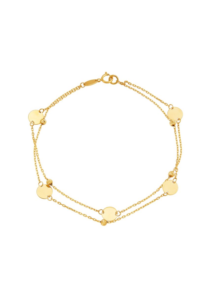 14K Yellow Gold Bead and Disk Two Rows Bracelet