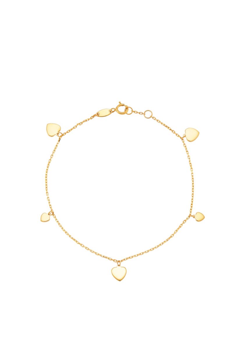 14K Yellow Gold Dangle Heart Bracelet