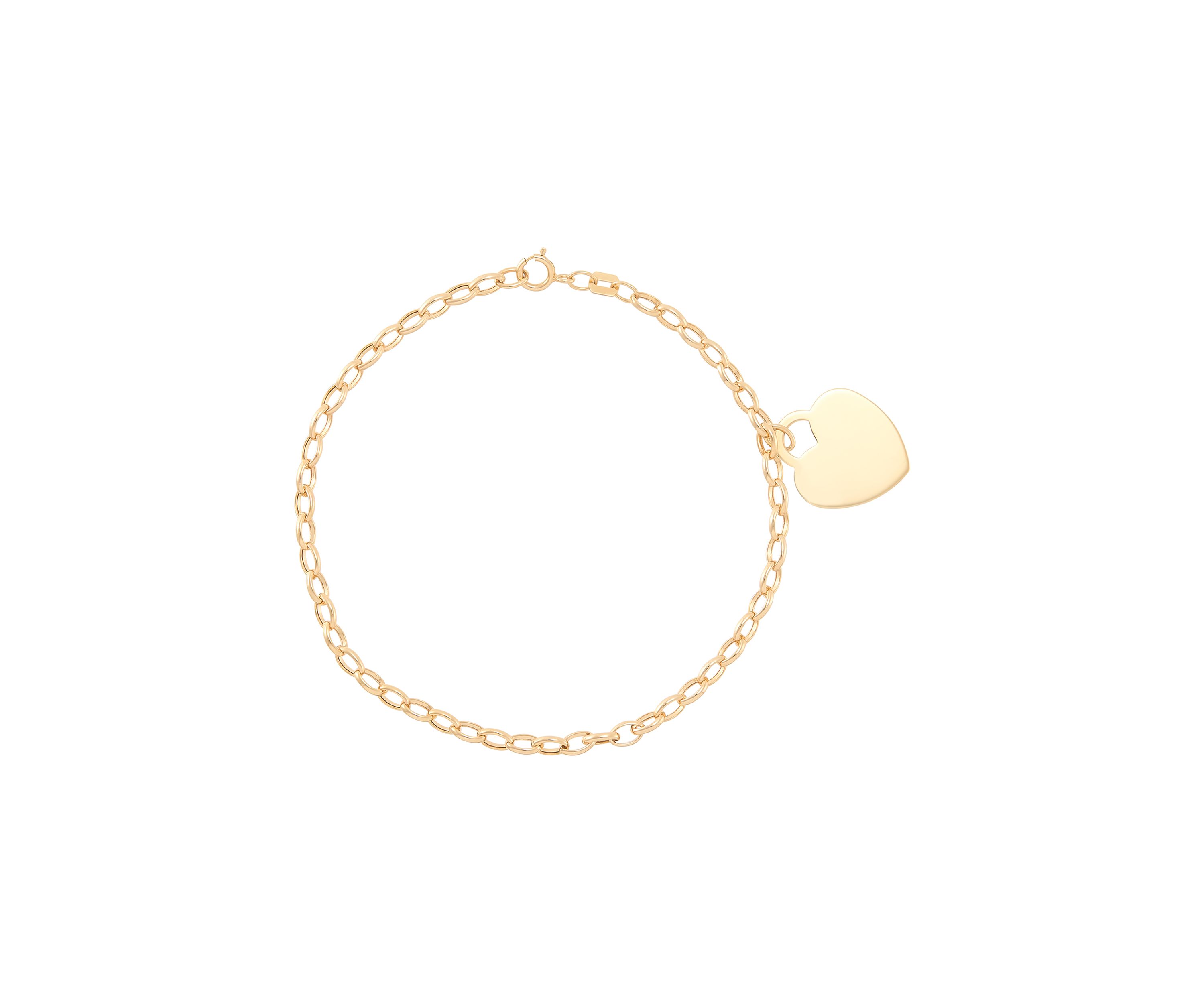 Dangle Flat Heart Bracelet in 14K Yellow Gold