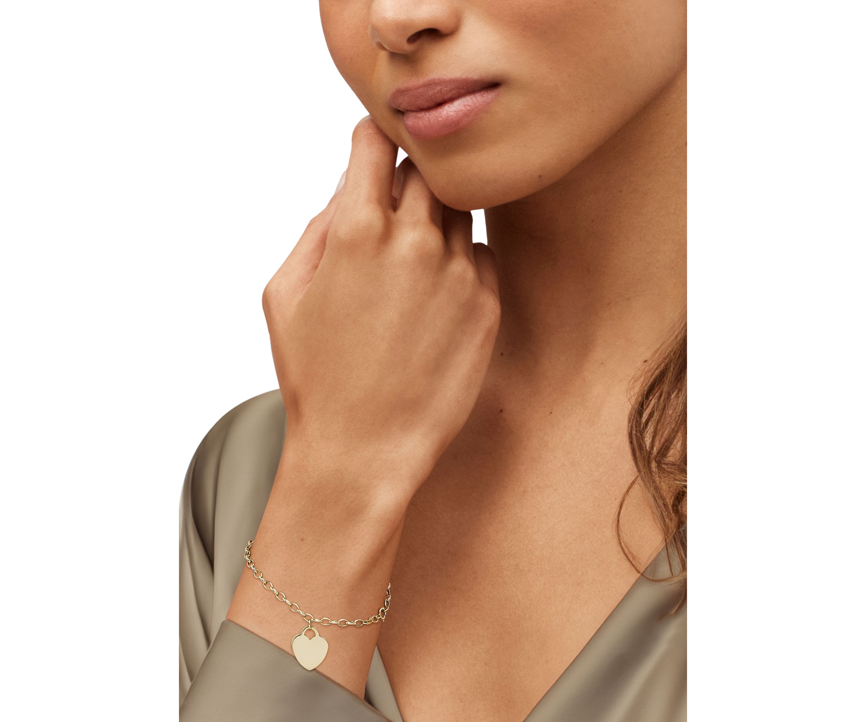 Dangle Flat Heart Bracelet in 14K Yellow Gold