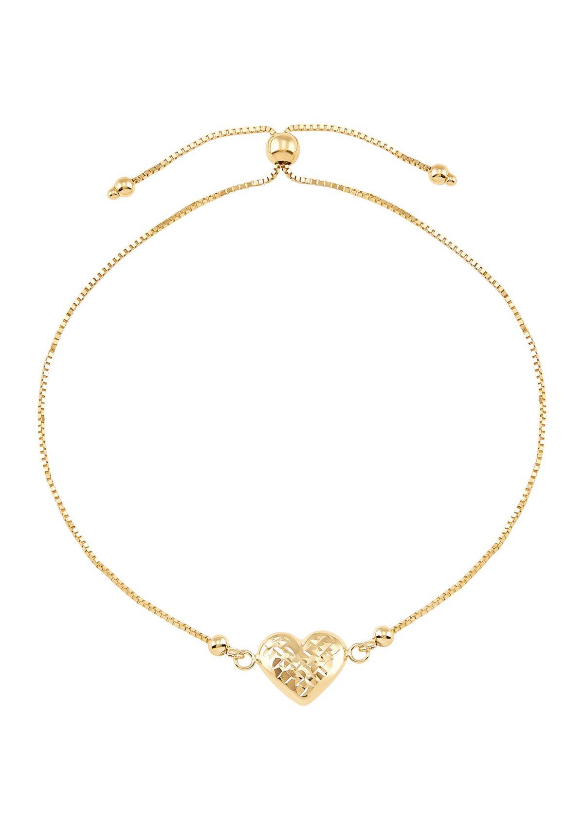 Heart Center Bolo on Box Chain Bracelet in 14K Yellow Gold
