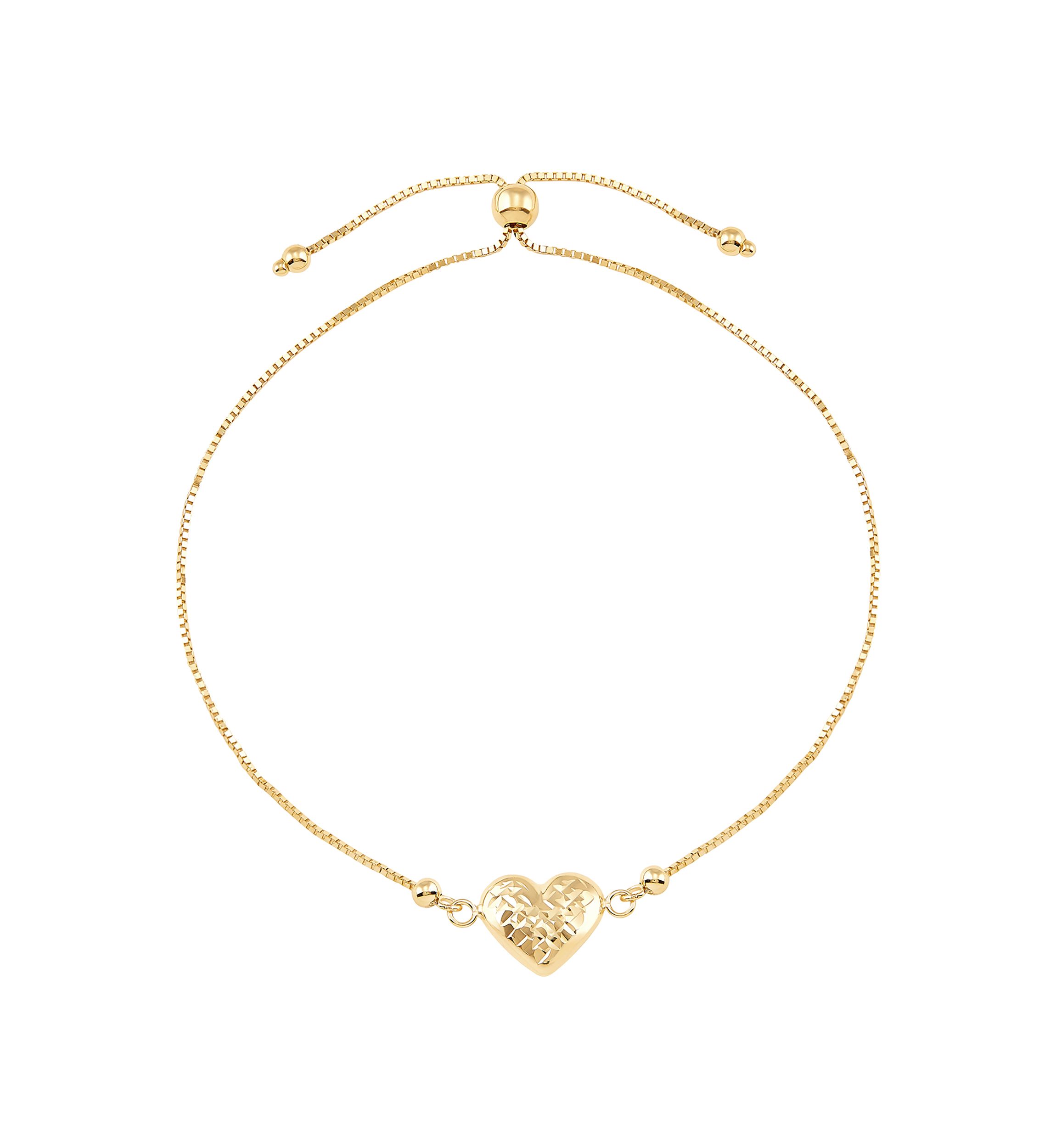 Heart Center Bolo on Box Chain Bracelet in 14K Yellow Gold