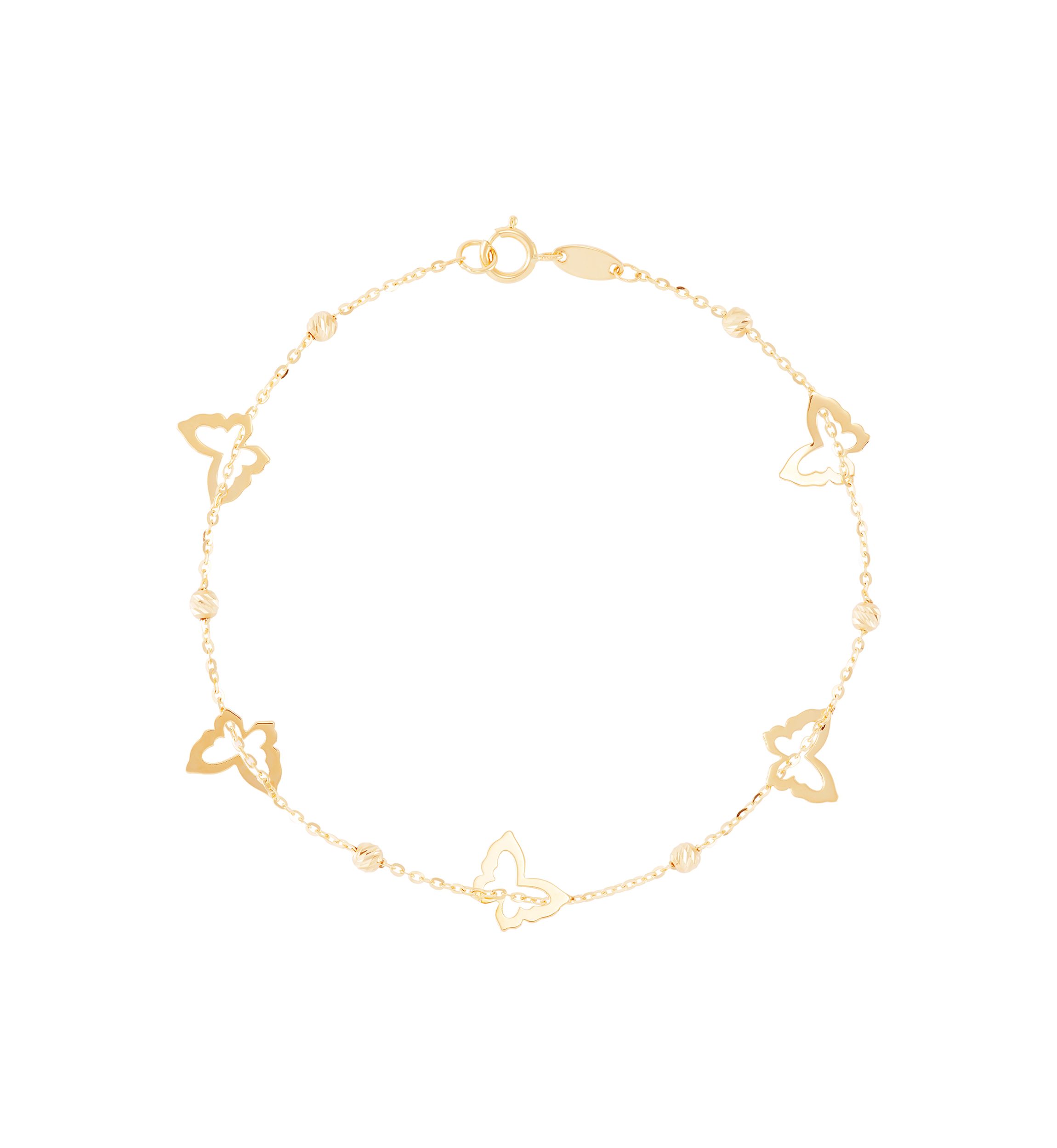 Butterfly with Bead Station Bracelet in 14K Yellow Gold