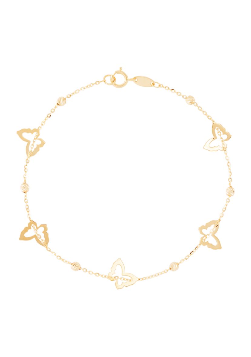 Butterfly with Bead Station Bracelet in 14K Yellow Gold