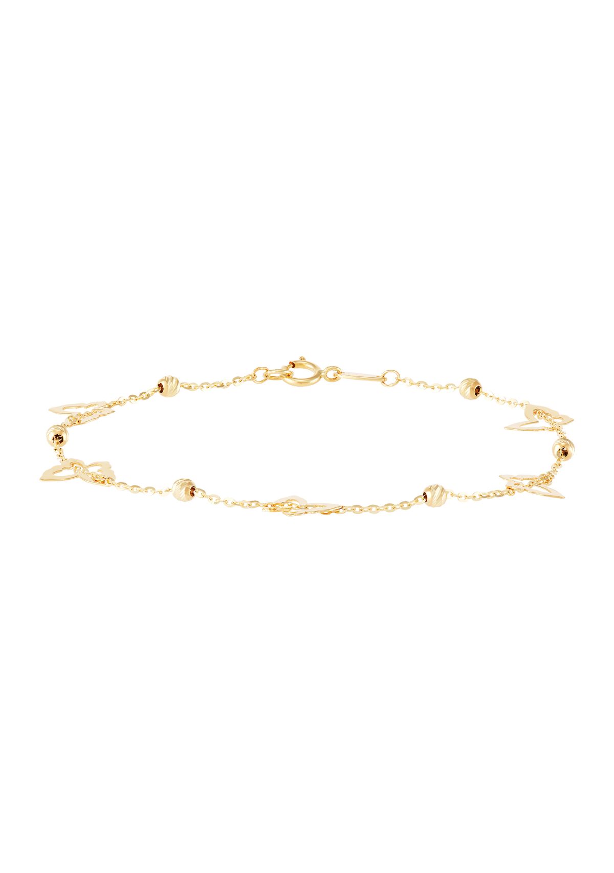 Butterfly with Bead Station Bracelet in 14K Yellow Gold
