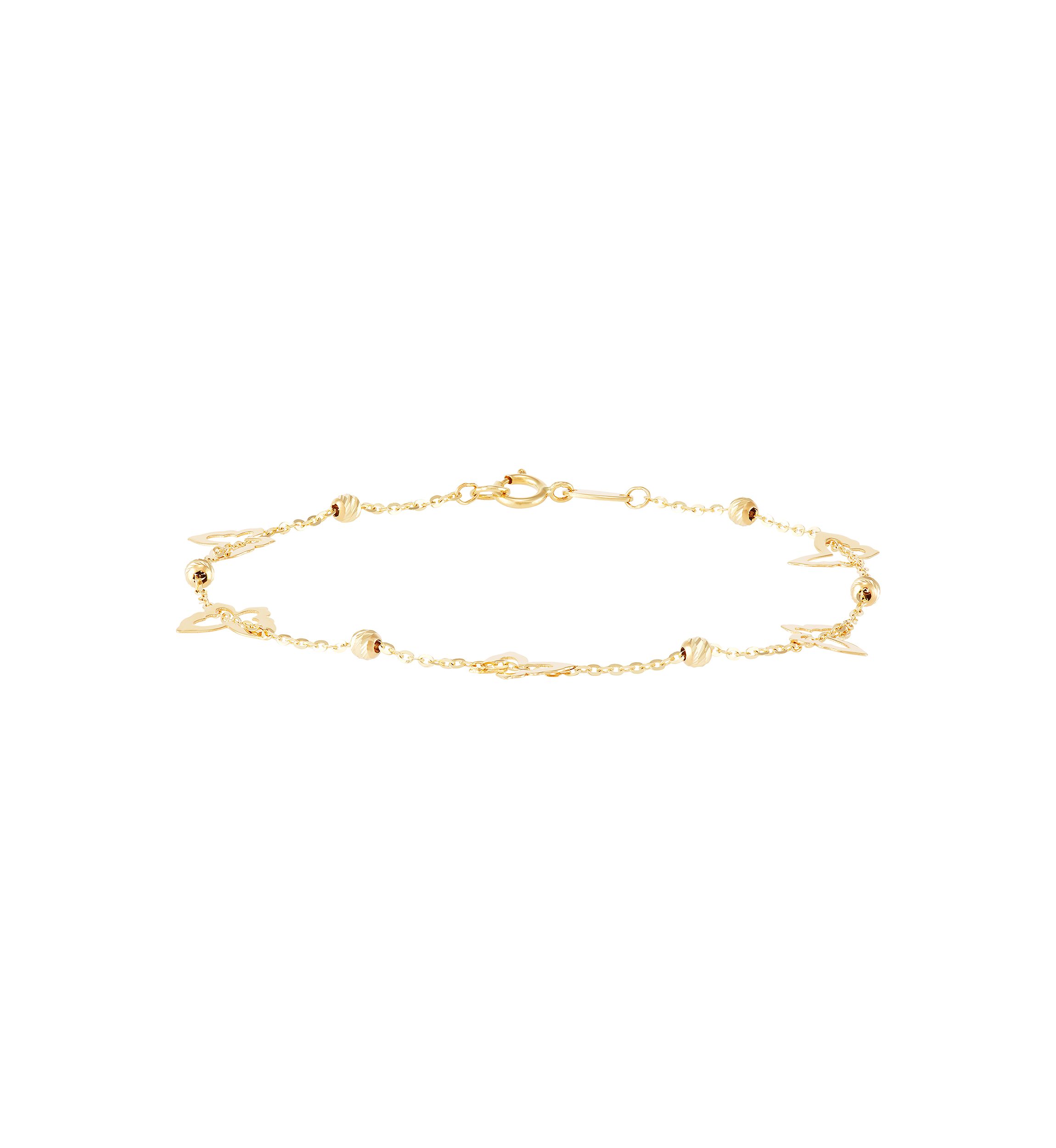 Butterfly with Bead Station Bracelet in 14K Yellow Gold