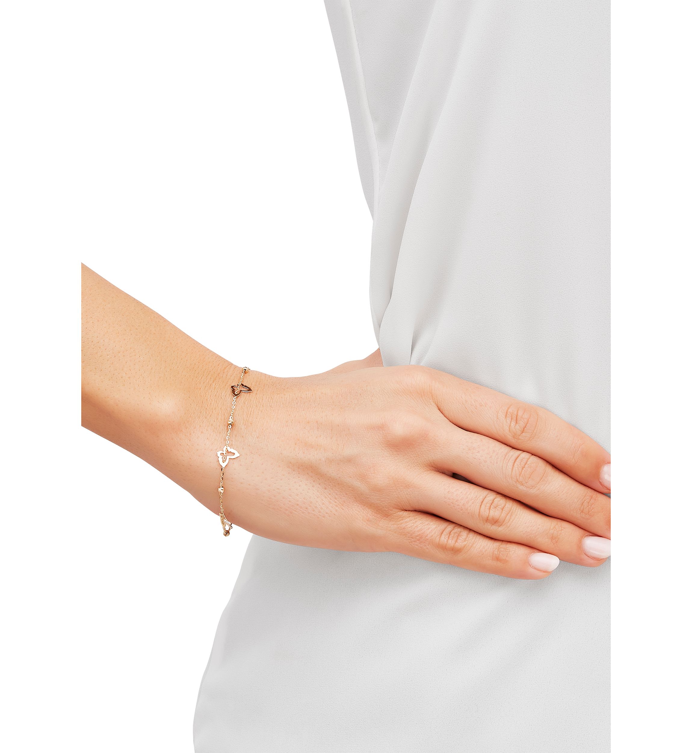 Butterfly with Bead Station Bracelet in 14K Yellow Gold